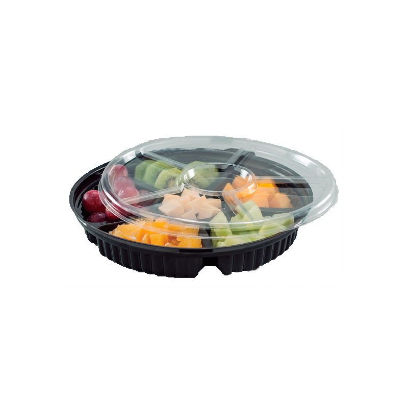 Bandeja Negra PICADA c/6 Divisiones con tapa cristal (x 10 unidades)