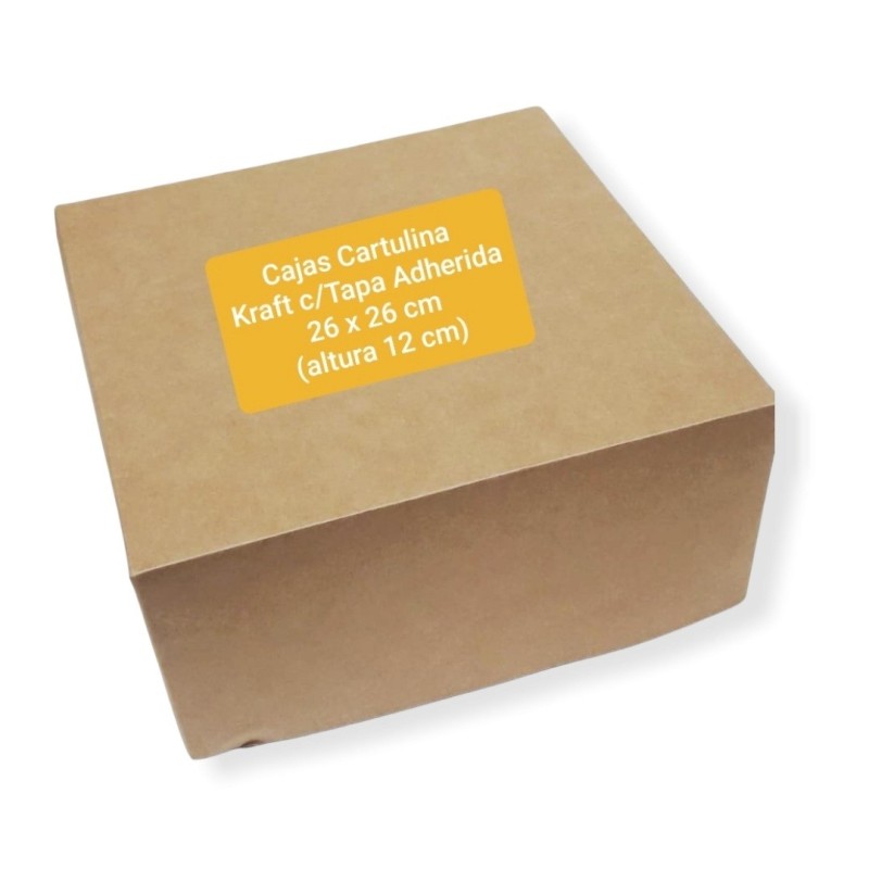 Caja Kraft con Tapa Adherida 26 x 26 h: 12 cm (x 10 unidades)