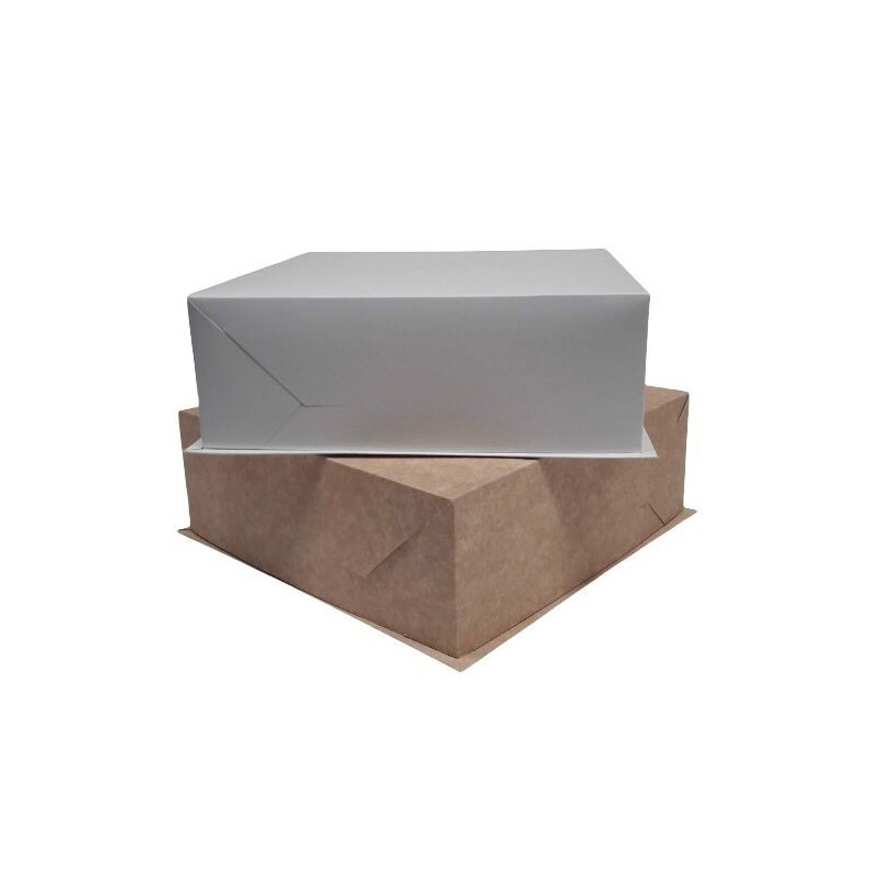 Caja Torta Cartulina Blanca + Tapa 28 x 28 h: 15 cm (x 10 unidades)