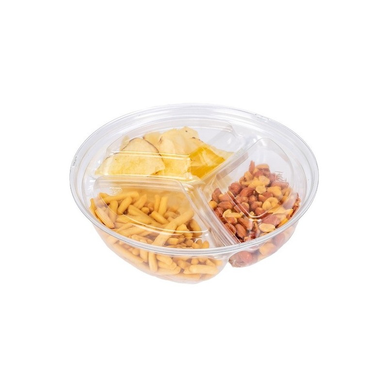 Bowl Cristal Redondo 720 cc con 3 Divisiones + Tapa (x 100 unidades)