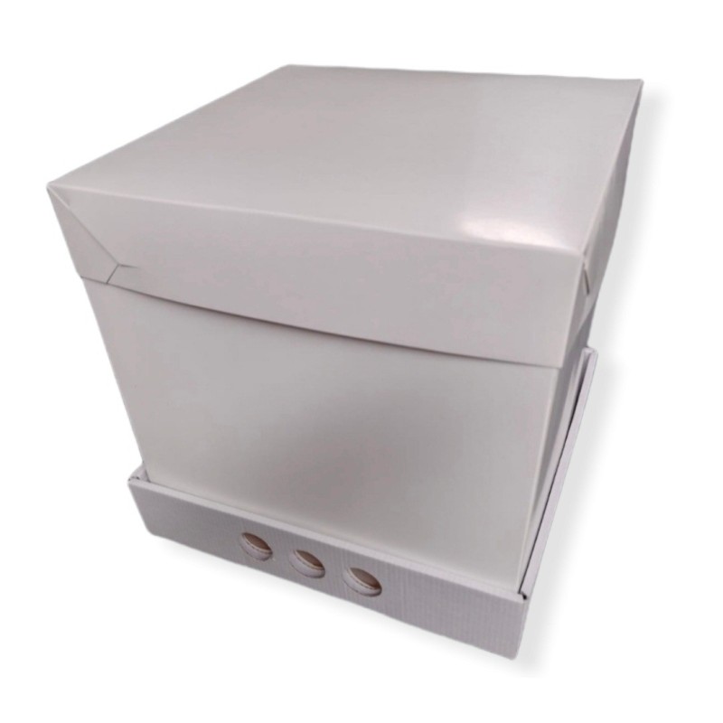 Caja Torta Micro Blanca + Tapa Cartulina Alta 25 x 25 x 25 cm (x unidad)