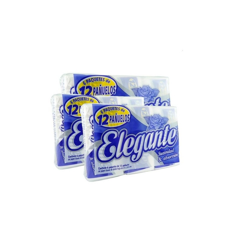 Pañuelos Elegante Tissue D/Hoja (6 paq x 12 unid c/u)