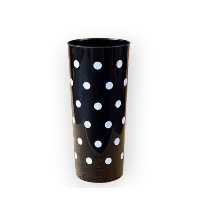 Vaso Trago Largo PP Negro con  Lunares Blancos (x 50)