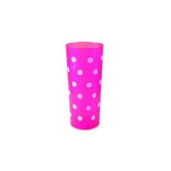 Vaso Trago Largo PP Fucsia con  Lunares Blancos (x 50)