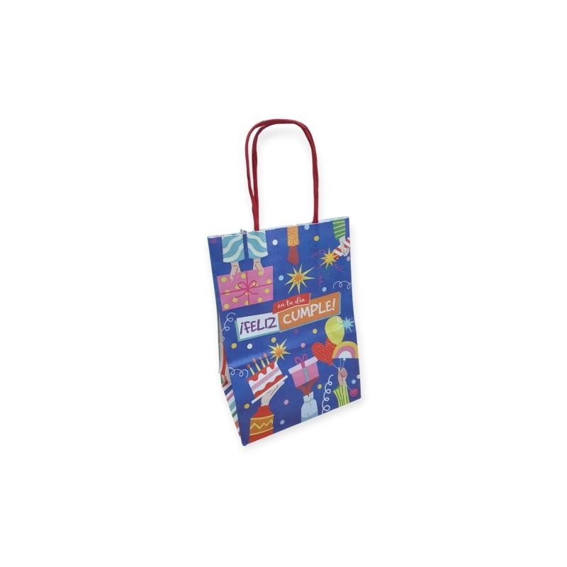 Bolsa "FELIZ CUMPLE" 14 x 8 x 20 cm c- manijas