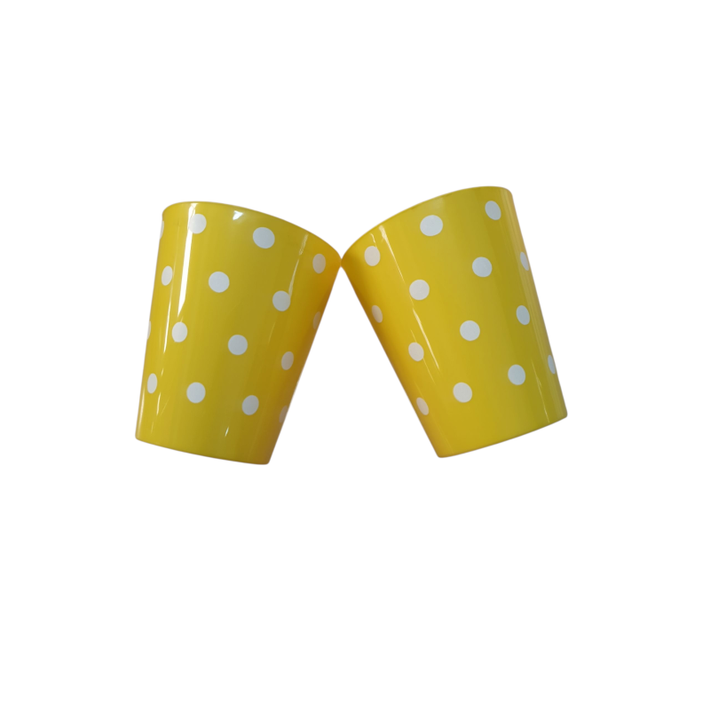 Vaso Cónico PP 180 cc Amarillo con  Lunares Blancos (x 50)