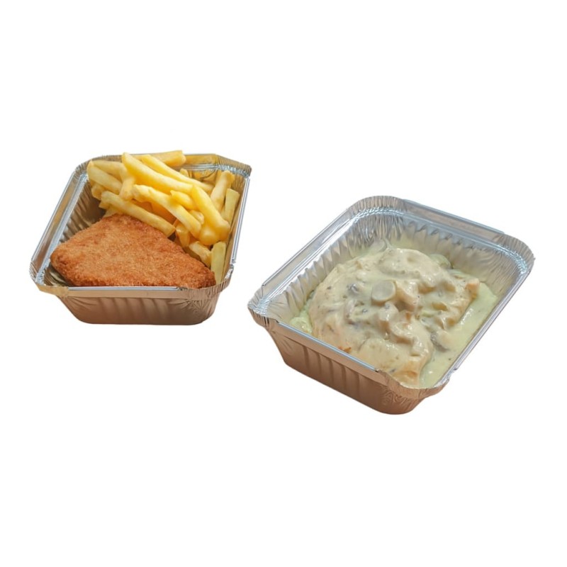 Bandeja Aluminio F 75 (20,6 x 13,8 h: 3,3) + Tapa PLASTICA Cristal (x 50 unid)
