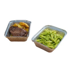 Bandeja Aluminio F 50 (16,5 x 12,4 h: 3,5)+ Tapa PLASTICA Cristal (x 50 unid)