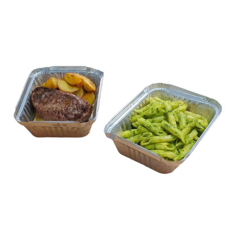 Bandeja Aluminio F 50 (16,5 x 12,4 h: 3,5)+ Tapa PLASTICA Cristal (x 50 unid)