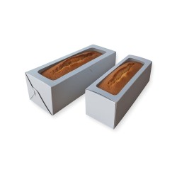 Estuche Cartulina Blanca c/ Visor p/ budín (24 x 8.5 h: 10 cm) x 10 unidades