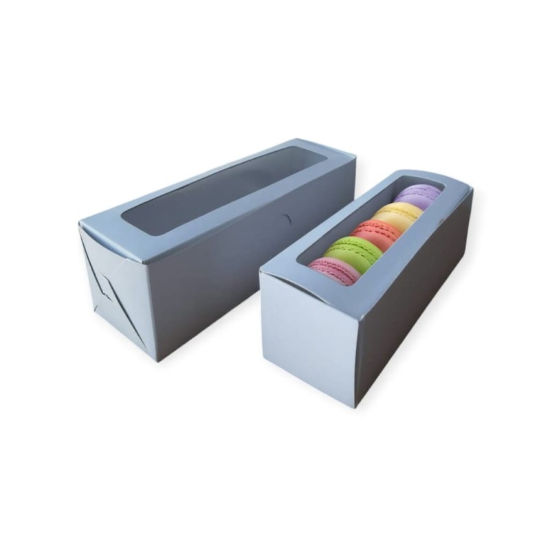 Cajas MACARRONS x 6 con Visor (20 x 6 cm h: 6 cm) x 10 unidades