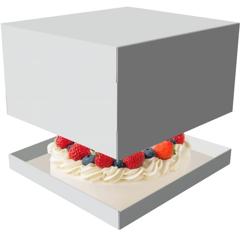 Caja Torta Cartulina Blanca + Tapa 25 x 25 h: 15 cm (x 10 unidades)