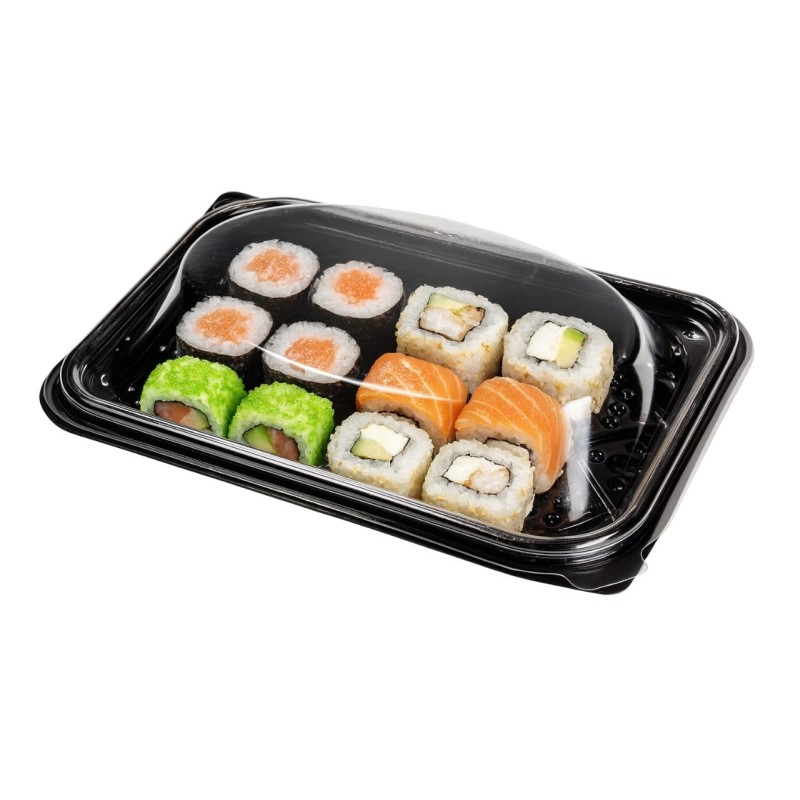 Bandeja Sushi Negra PET con tapa (18 x 25) x 50 unidades