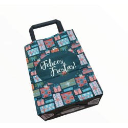 Bolsa Felices Fiestas "Muérdago" 14 x 8 x 20 cm c/manija