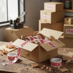 Cinta Adhesiva *FRAGIL* 48 mm x 50 mts (fondo blanco) x unidad