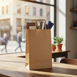 Bolsa Kraft Marrón 22 x 10 x 30 cm con manija (Mod Acuario)