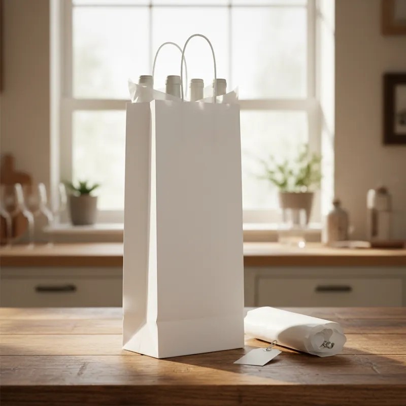 Bolsa para Botella Blanca 14 x 8 x 40 cm con manija (Mod Luna)