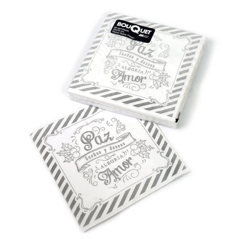 Servilletas Navideñas 33 x 33 D/H Paz y Amor (Gris) pack x 25