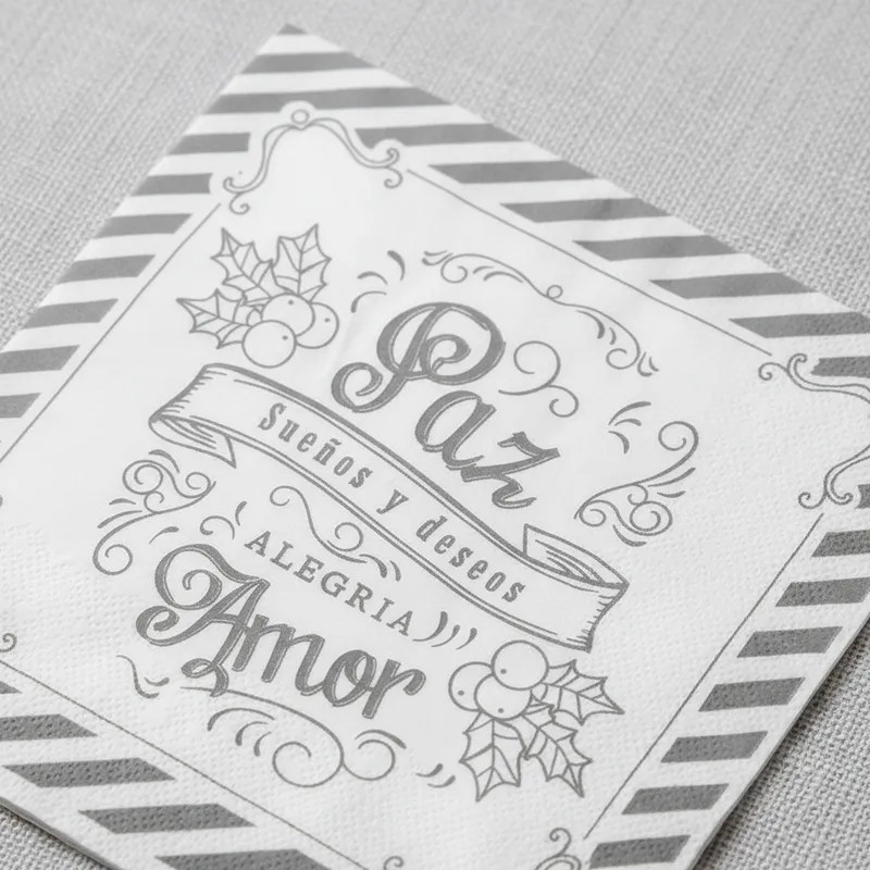 Servilletas Navideñas 33 x 33 D/H Paz y Amor (Gris) pack x 25