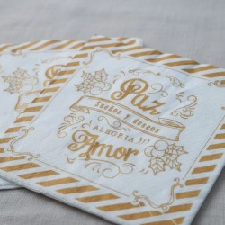 Servilletas Navideñas 33 x 33 D/H Paz y Amor (Oro) pack x 25