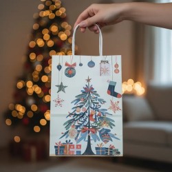 Bolsa Felices Fiestas "Merry Tree" 14 x 8 x 20 cm c/manija