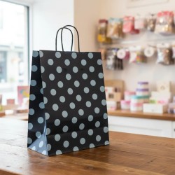 Bolsa Papel *Lunares Blancos* 22 x 10 x 30 cm con manija