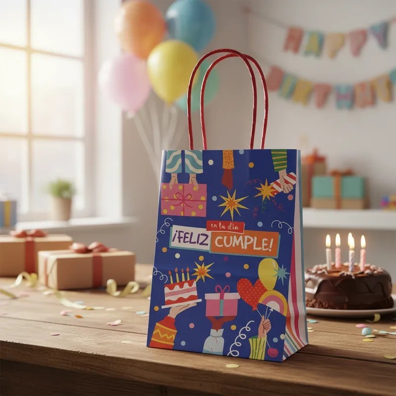 Bolsa "FELIZ CUMPLE" 14 x 8 x 20 cm c/ manijas