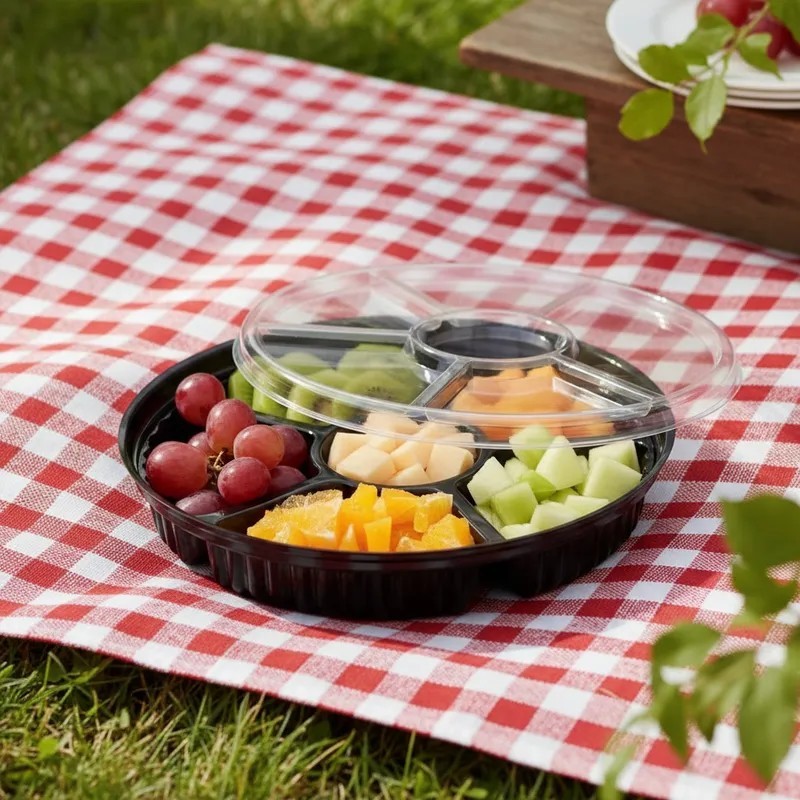 Bandeja Negra PICADA c/6 Divisiones con tapa cristal (x 10 unidades)