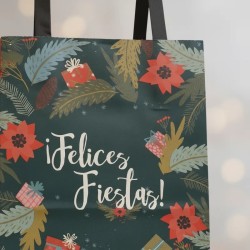 Bolsa Felices Fiestas "Muérdago" 14 x 8 x 20 cm c/manija