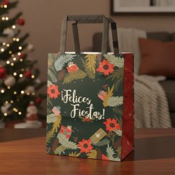 Bolsa Felices Fiestas "Muérdago" 14 x 8 x 20 cm c/manija