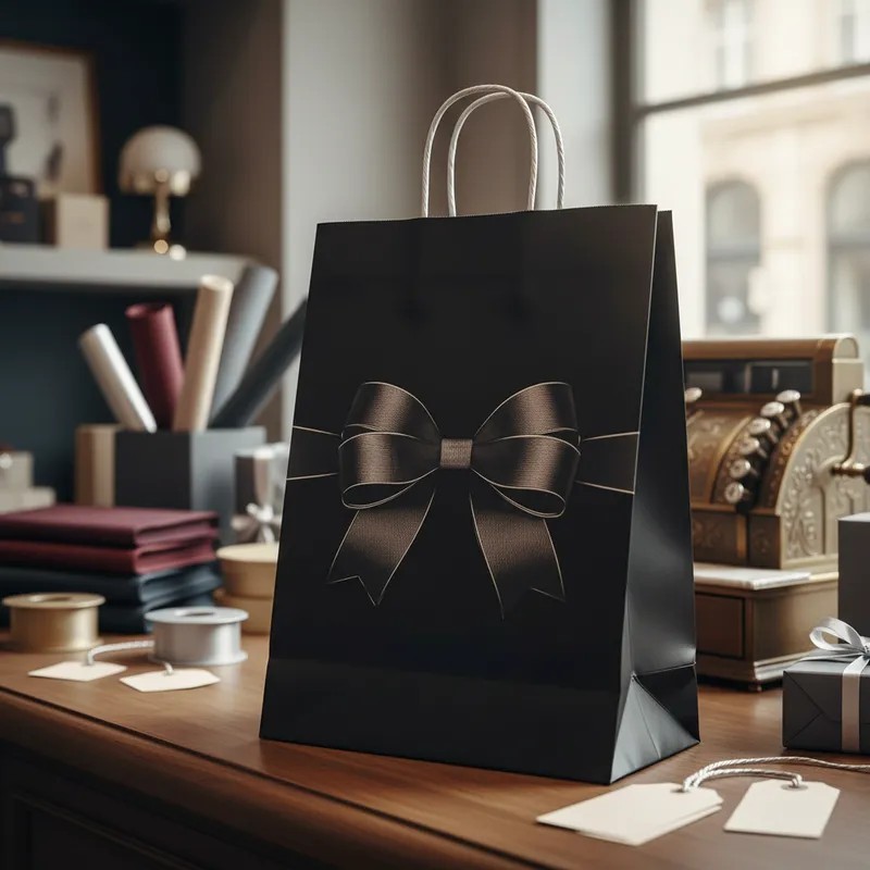 Bolsa de Papel Negro "LAZO DE NOCHE" 30 x 12 x 41 cm c/manija