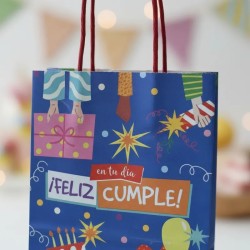 Bolsa "FELIZ CUMPLE" 14 x 8 x 20 cm c/ manijas