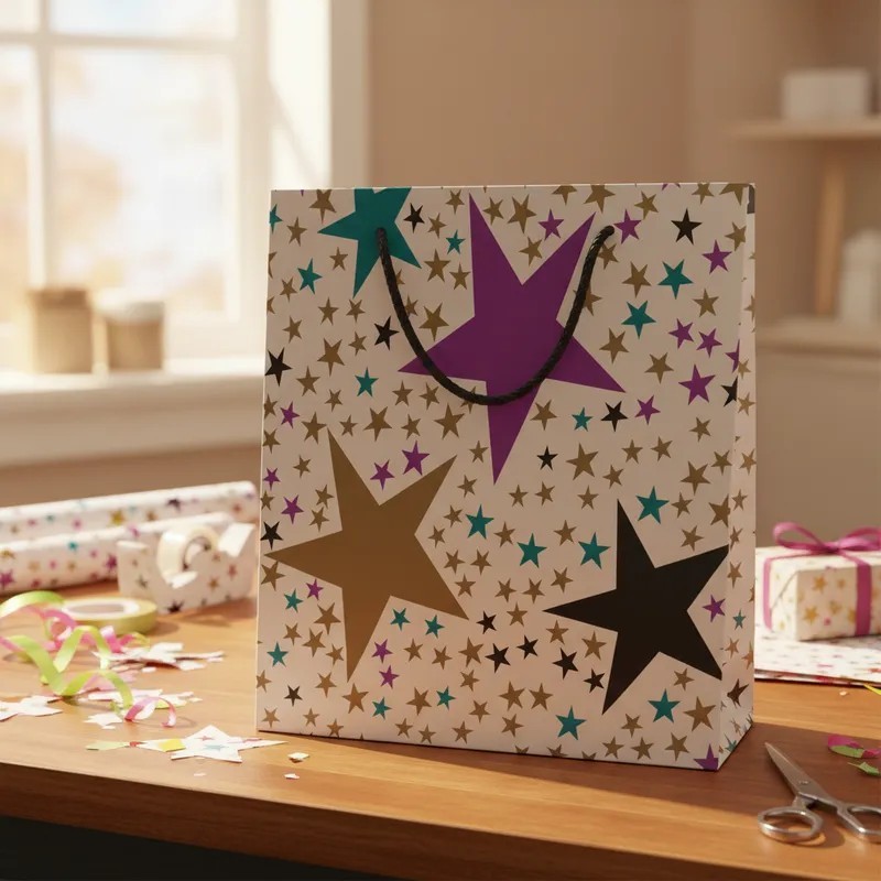 Bolsa Papel *Gold Stars* 32 x 10 x 30 cm con manija