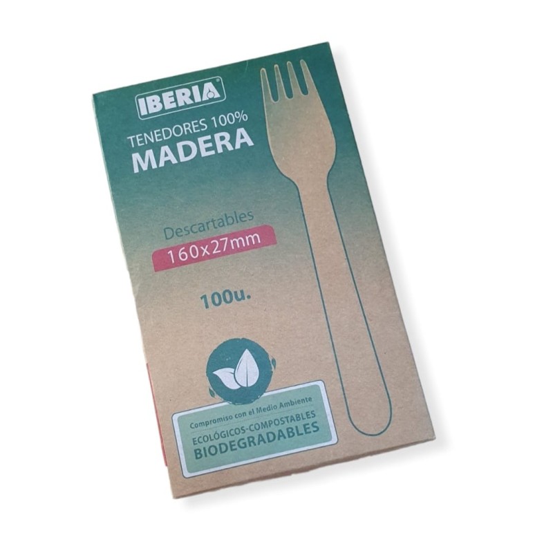 Tenedores de Madera Descartables IBERIA (caja x 100 unidades)