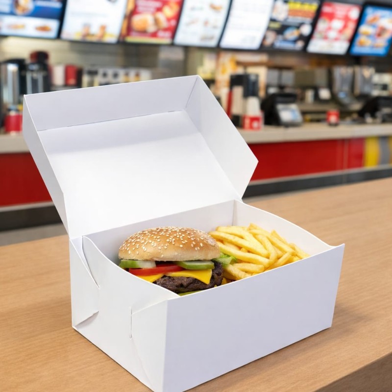 Caja Burger/Pasteleria Cartulina Blanca 21 x 13 x 11 cm (x 50 un)